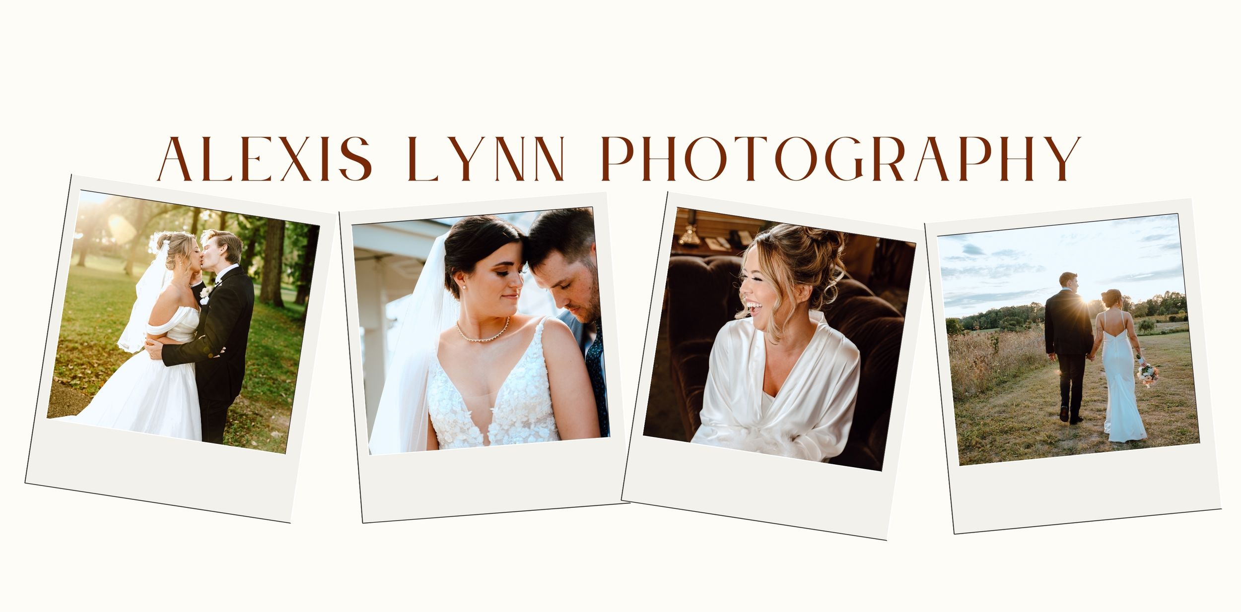 Four vintage-style polaroid wedding photos arranged in a row showing romantic outdoor and intimate moments.