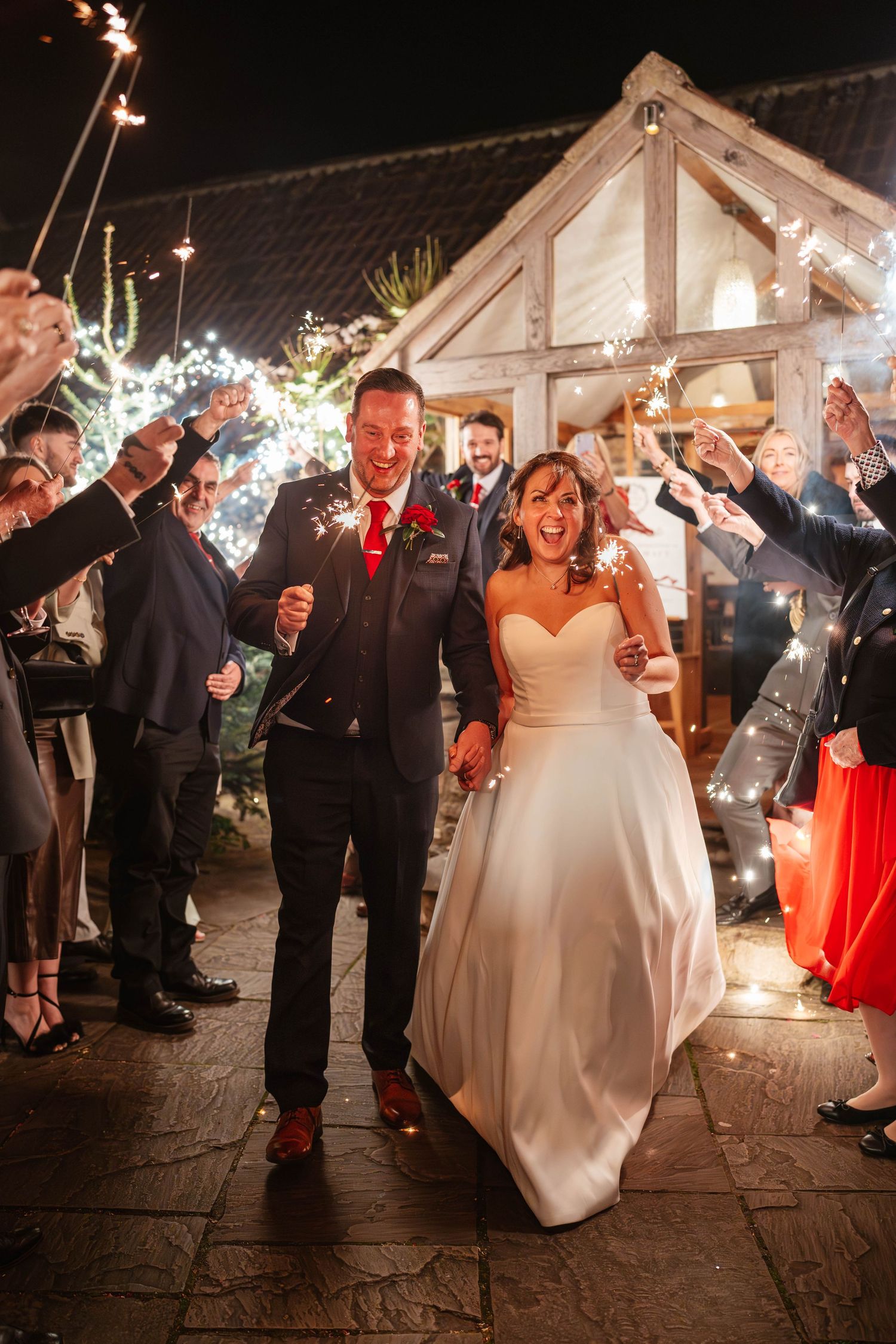 Priston Mill wedding photography Bath Somerset christmas sparler exit