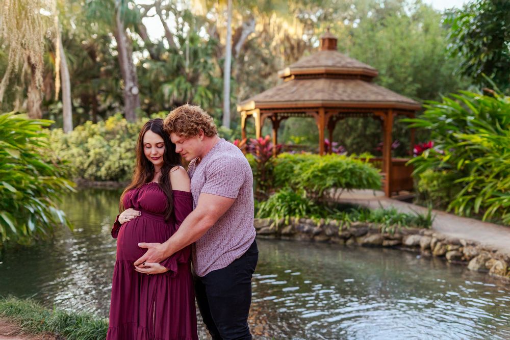 Photoshoot at Washington Oaks Gardens State Park Palm Coast Florida. Maternity photography in botanical gardens with gazebo.