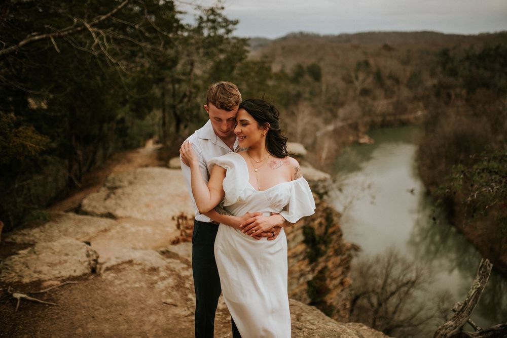 Luxury bridal couple after elopement ceremony on an adventure hike with an affordable photographer in Nashville, TN.