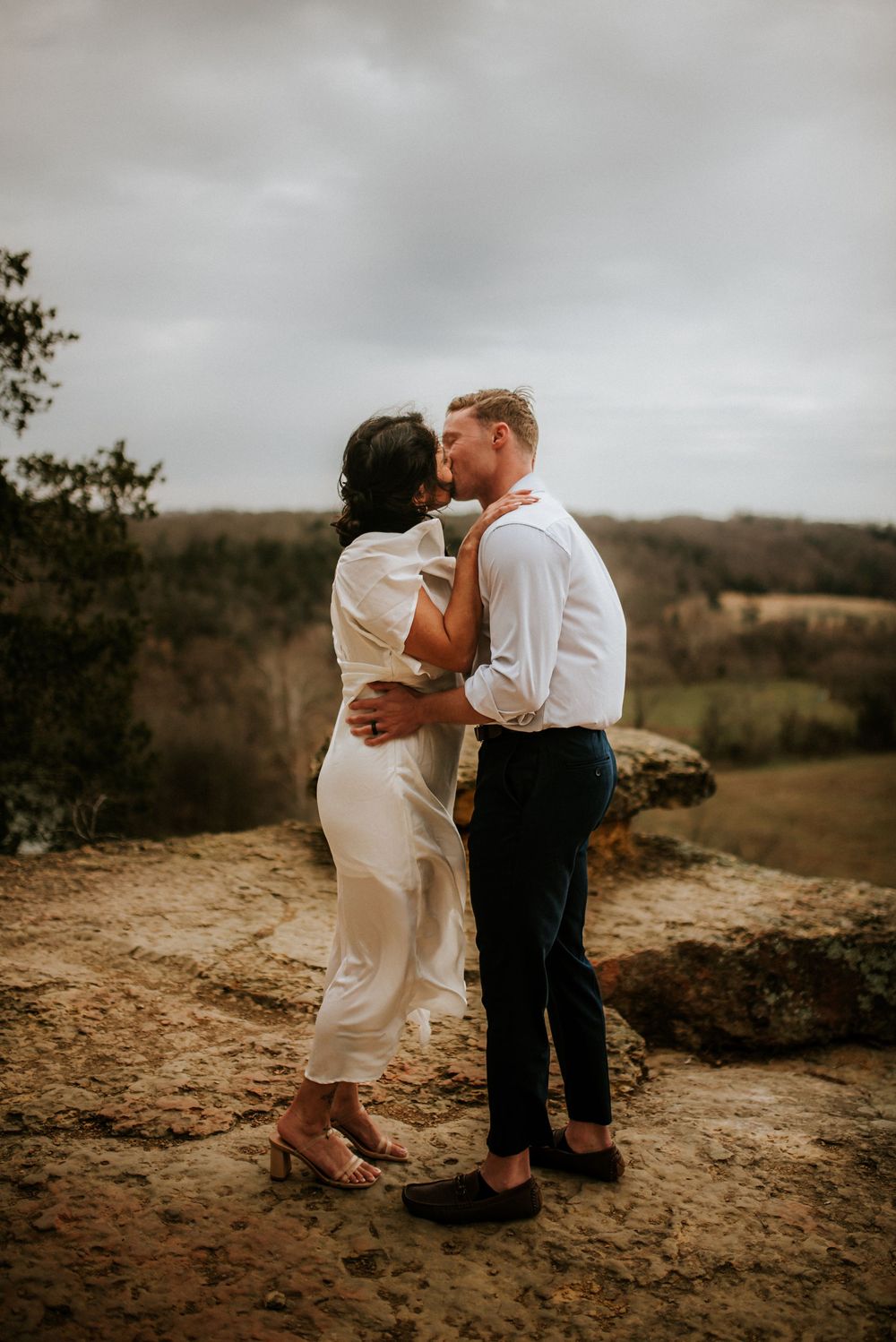 The first kiss of husband and wife during an elopement ceremony in Tennessee.