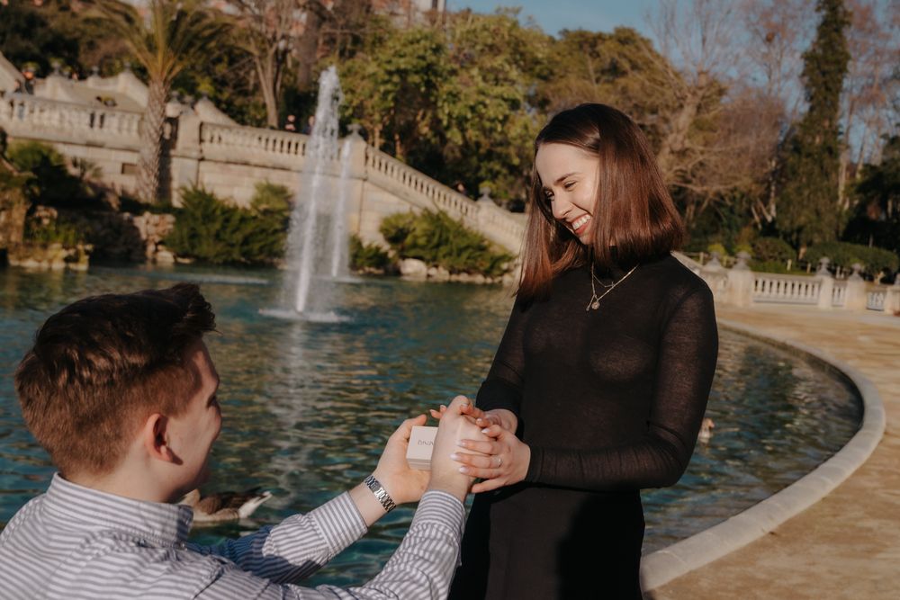 Loving couple enjoying proposal moment Barcelona Surprise proposal Barcelona BarcelonaLoversPH