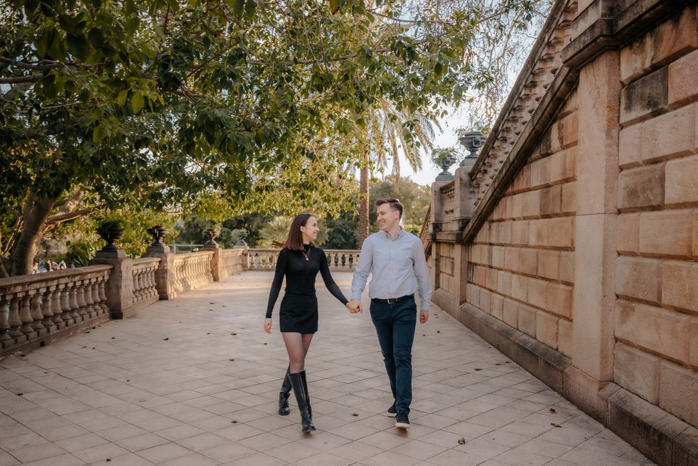 Loving hug near fountain Ciutadella Barcelona Surprise proposal Barcelona BarcelonaLoversPH