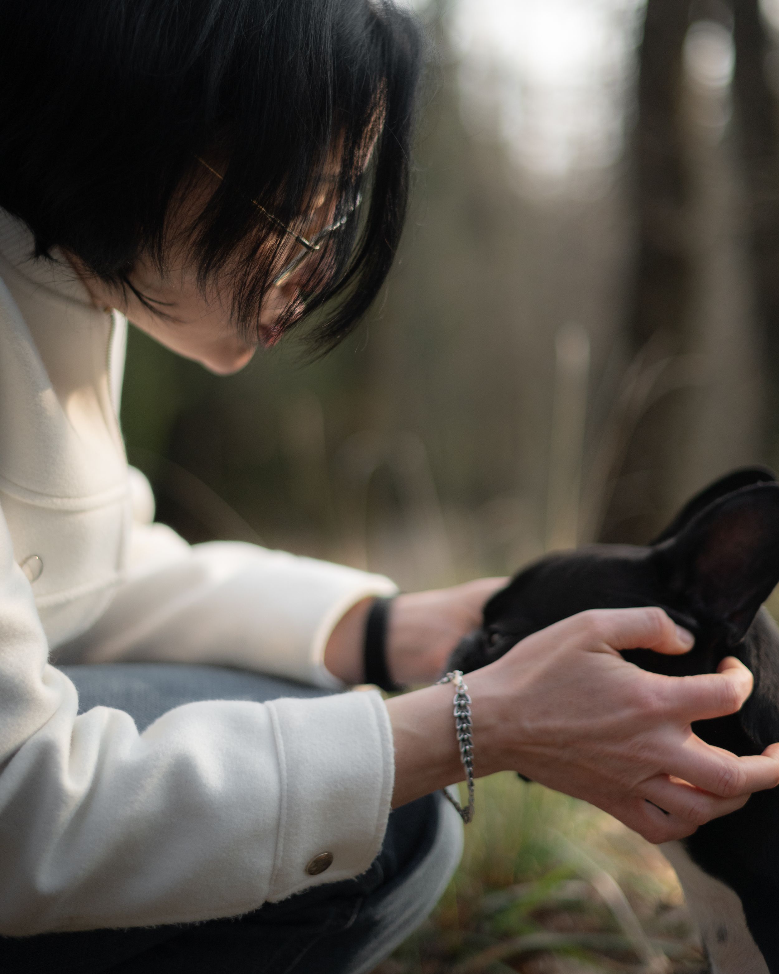 woman with her dog during a quiet photography session