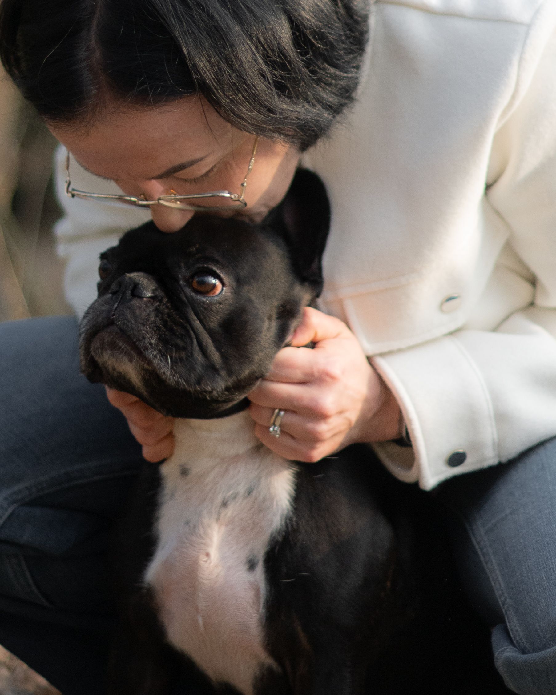 woman with her dog during a quiet photography session