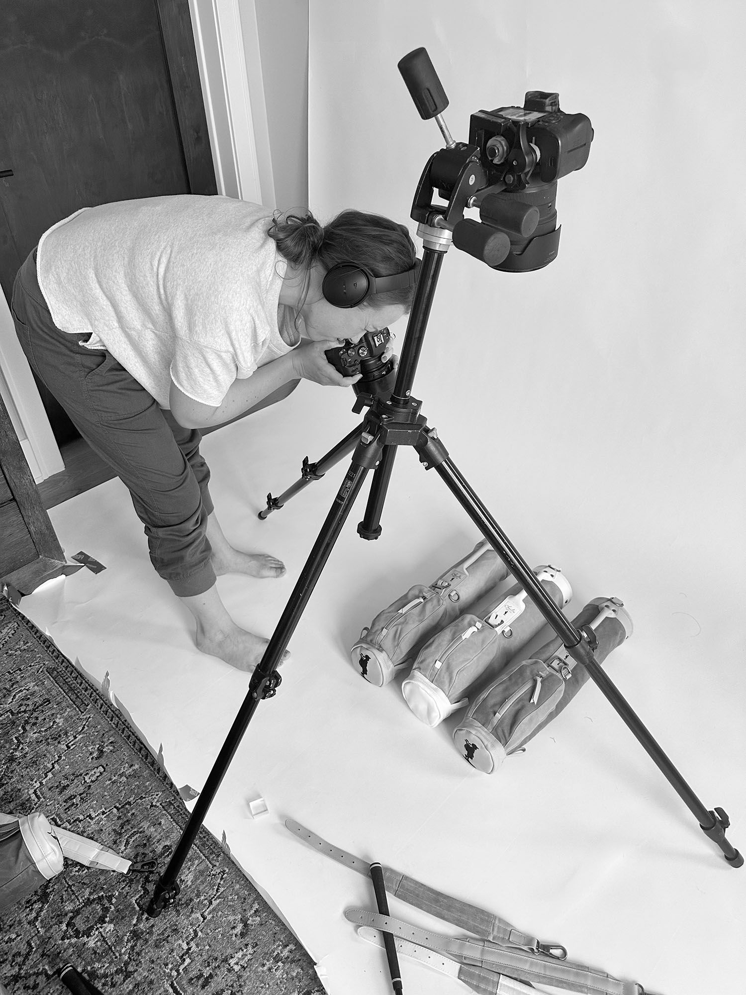 behind the scenes photographing toddler products for Charlie Golf Co product photos