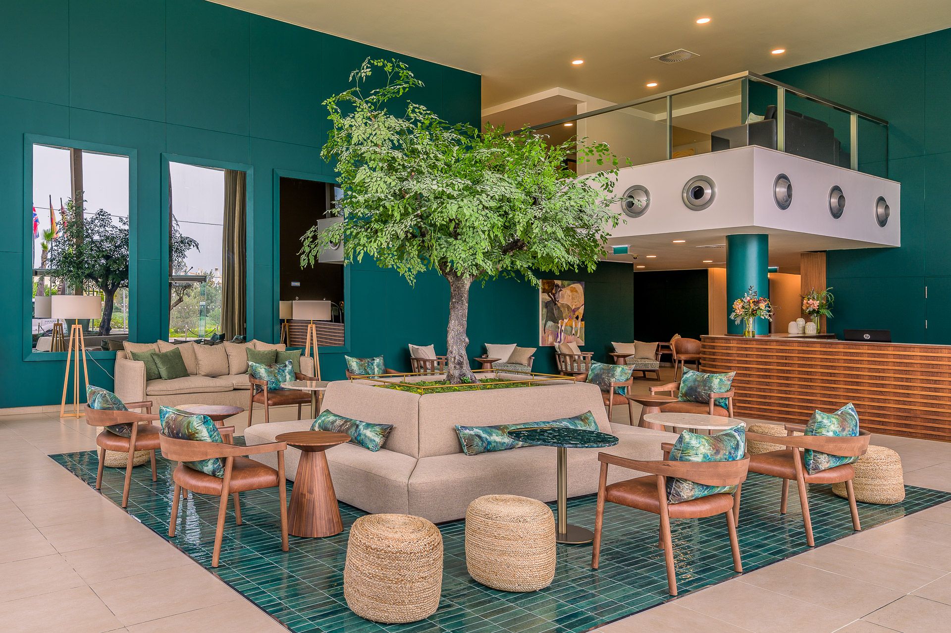 Hotel lobby with natural light natural materials in the Algarve, architectural photography by Parallel Studios