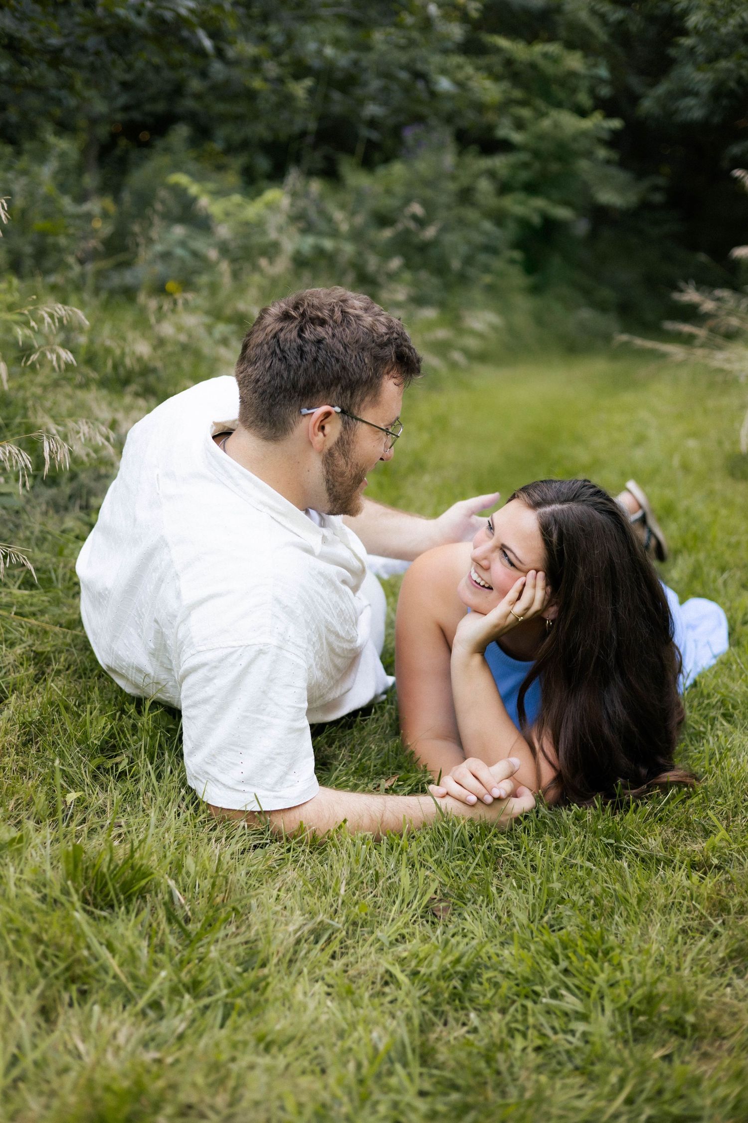 Summer outdoor golden hour engagement photos in Funks Grove, Illinois