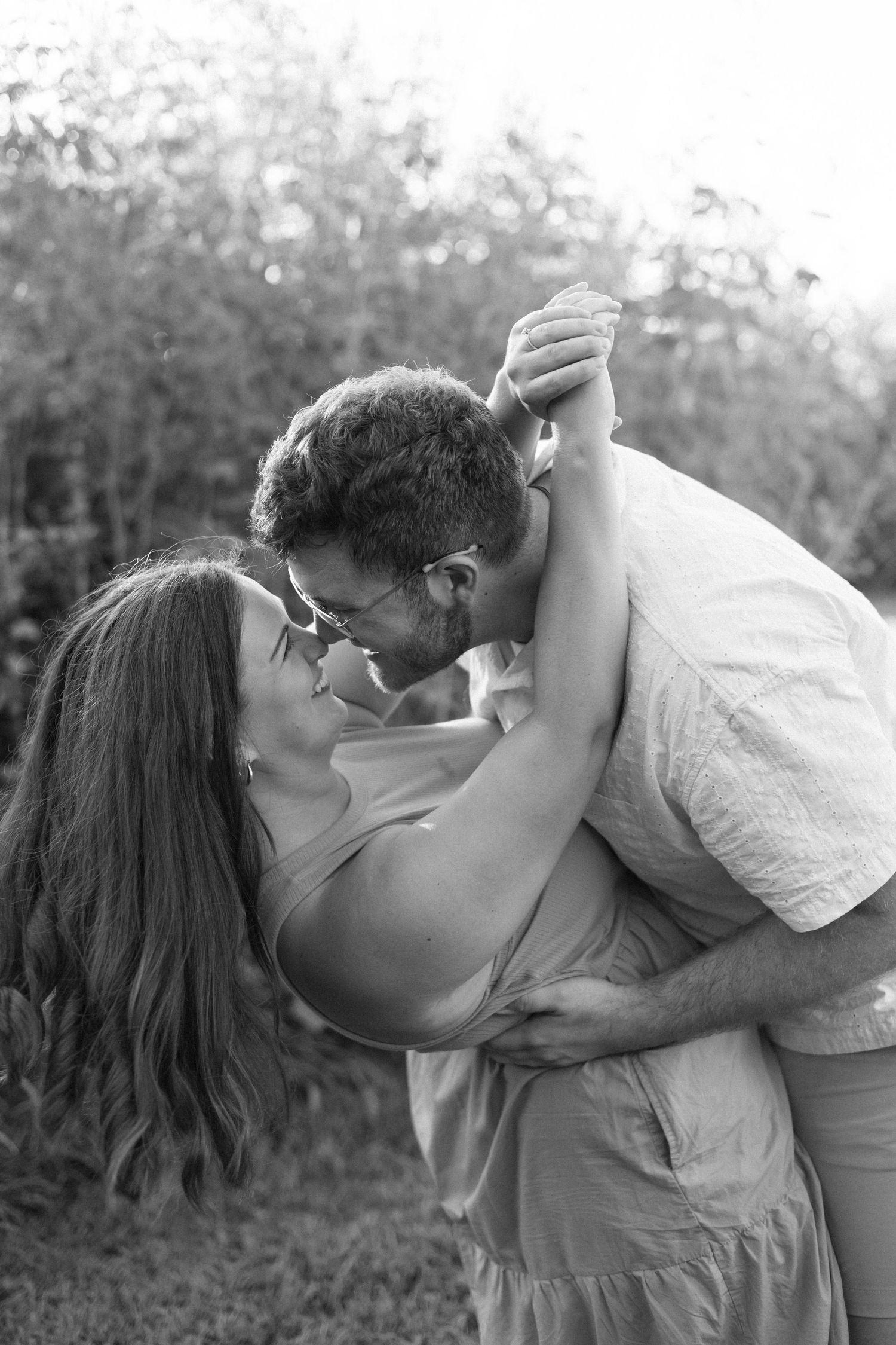 Summer outdoor golden hour engagement photos in Funks Grove, Illinois