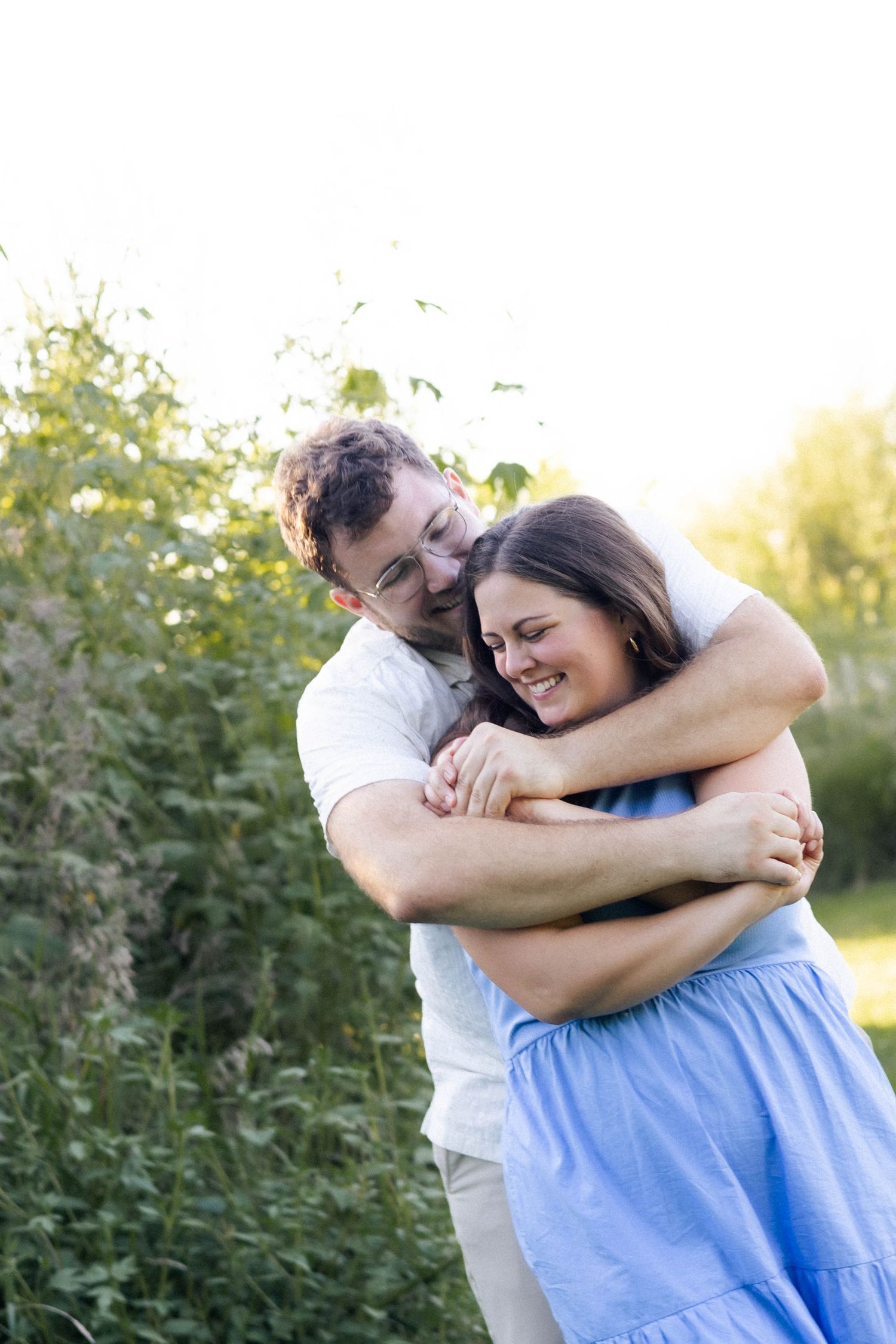 Summer outdoor golden hour engagement photos in Funks Grove, Illinois