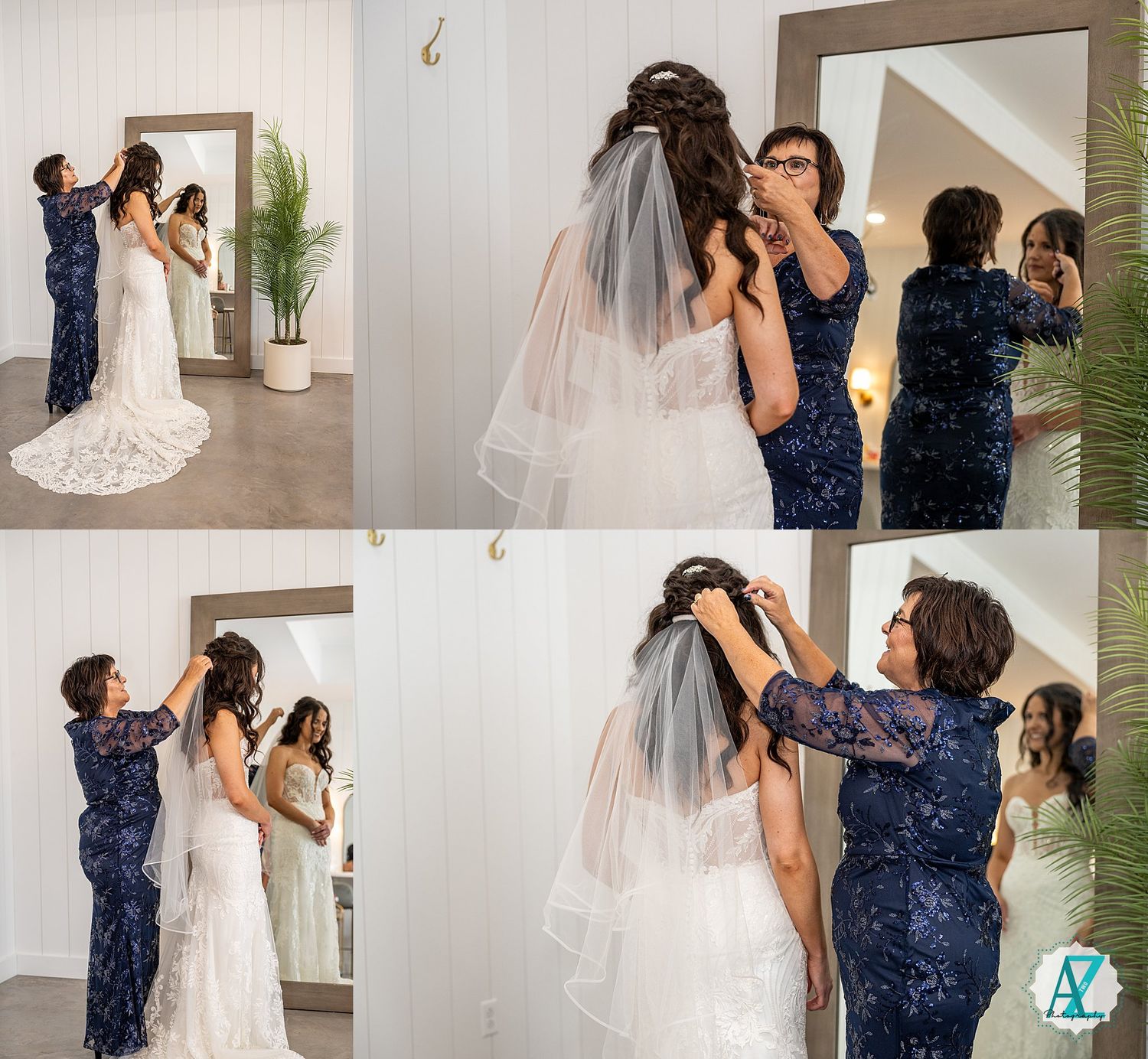 Behind the scenes of wedding photography session showing multiple angles of photographer at work.