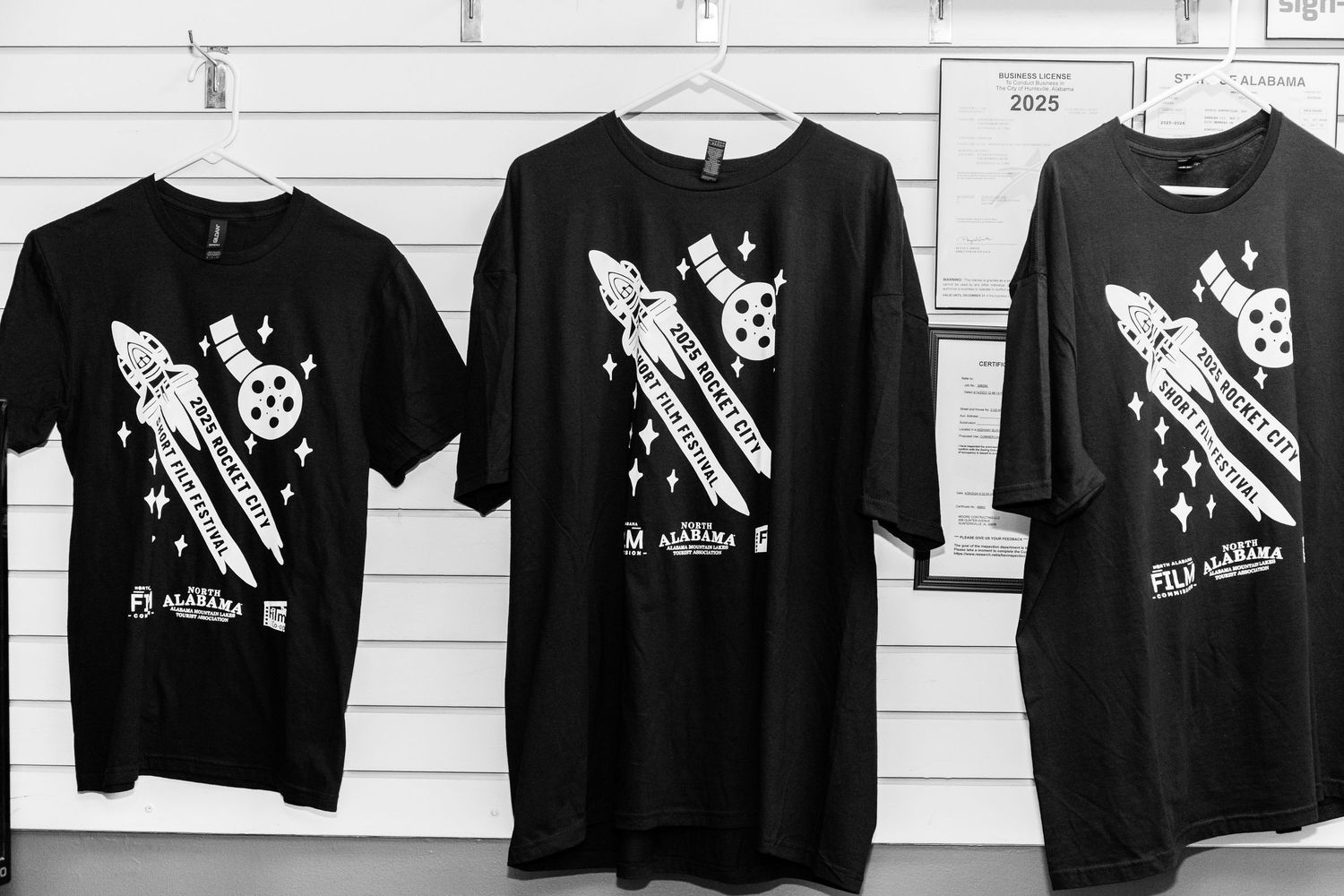 Merchandise on sale at film festival in huntsville, alabama the rocket city.