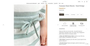Green and white striped knit shorts with drawstring waist displayed on product page of fashion website.