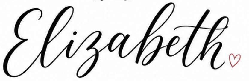 Elegant cursive script signature reading Elizabeth with a small red heart accent in black ink.