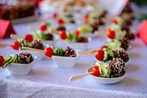 Colourful canapés and fresh fruit arranged for a catered corporate event at Emeris Sandton Campus.