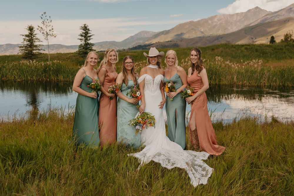 Western Bridesmaids pose together at Copper Rose Ranch in Livingston, Montana captured by Local Pray, Montana Wedding Photographer