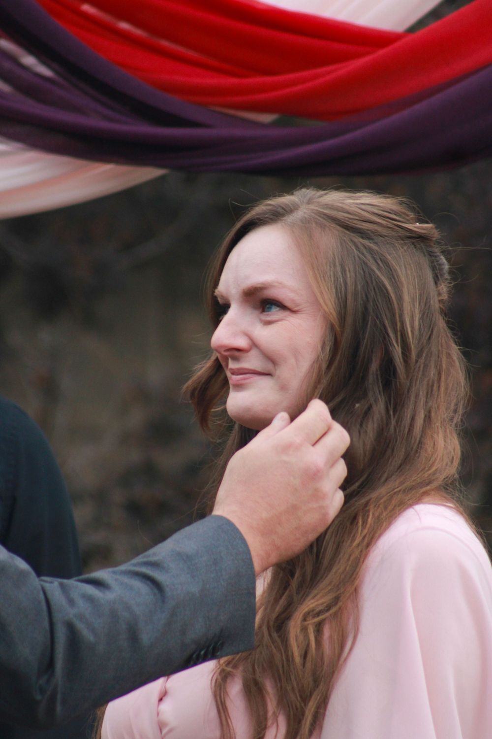 A sequence of emotional reactions showing joy and surprise in an outdoor setting.