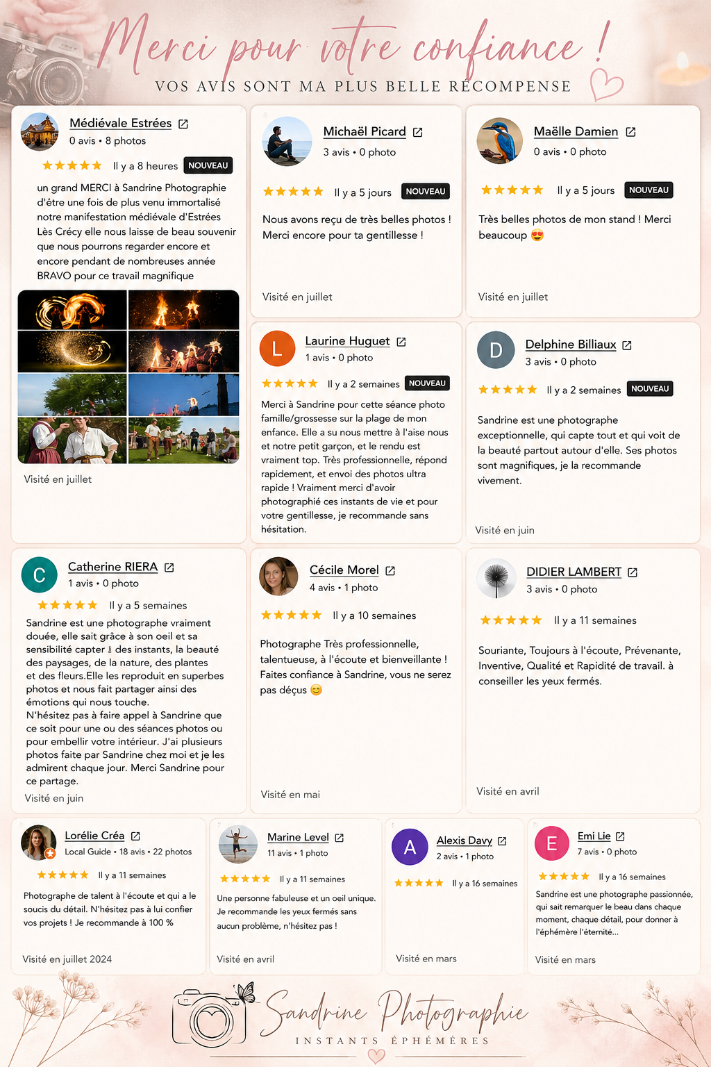Avis google, séances grossesse, famille, festival, artisants.