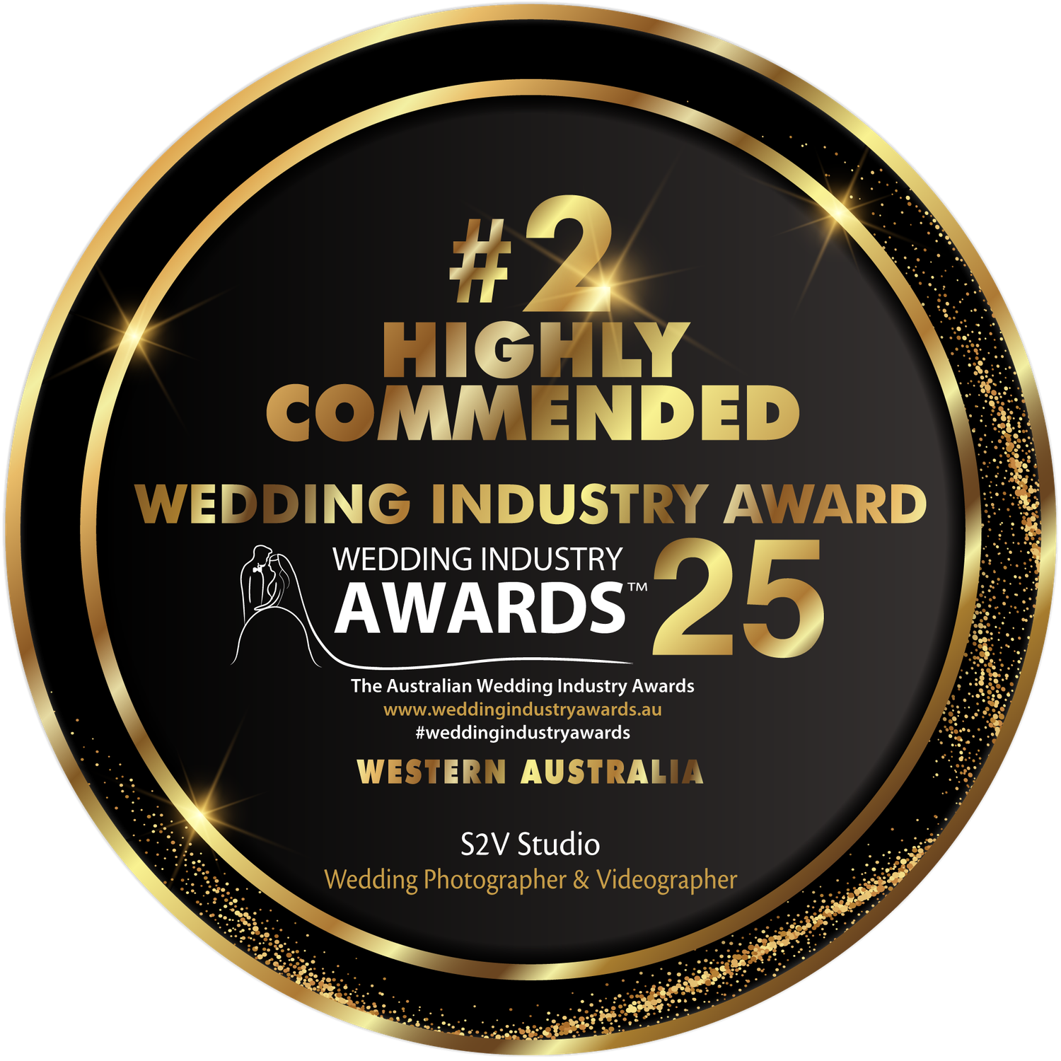 S2V Studio #2 Highly Commended Wedding Industry Award badge, Western Australia, 2025.