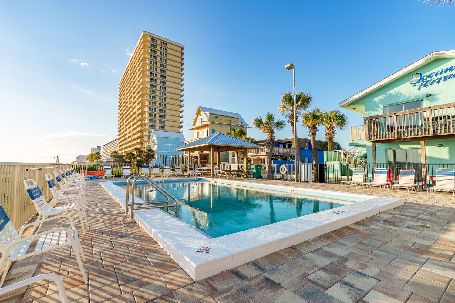 Panama City Beach beachfront condo property with pool and Gulf views