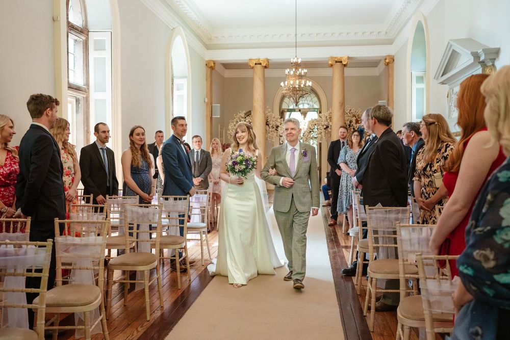 Clearwell Castle wedding venue Gloucestershire castle father walking bride down aisle
