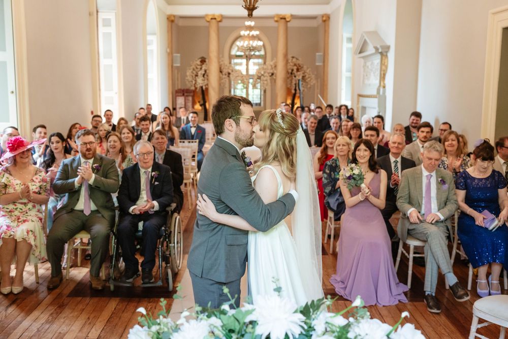 Clearwell Castle wedding venue Gloucestershire castle first kiss for bride and groom