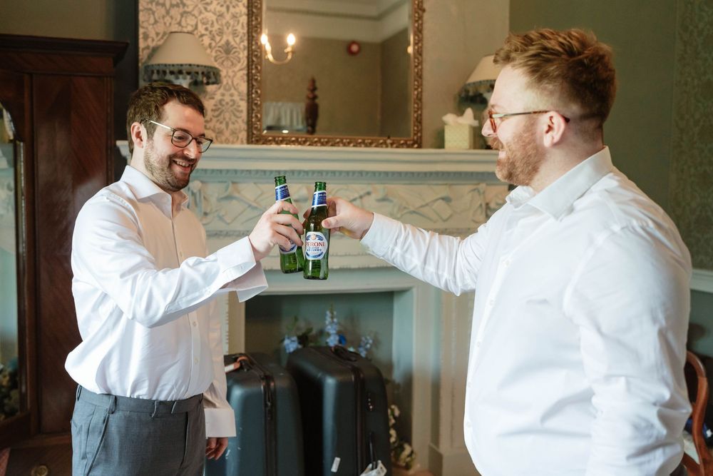 Clearwell Castle wedding venue Gloucestershire castle groom and bestman getting ready