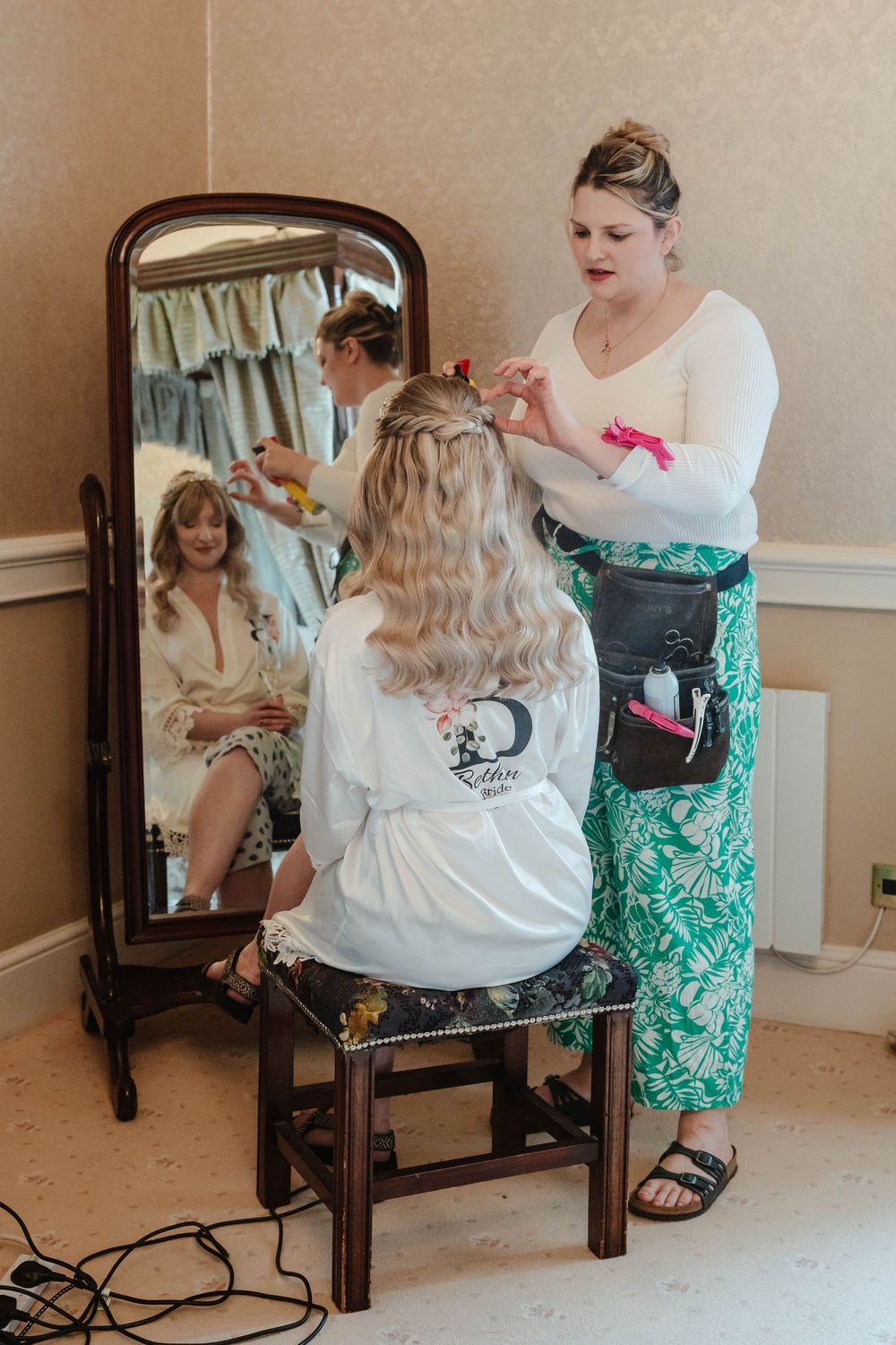 Clearwell Castle wedding venue Gloucestershire castle bride getting ready hairdresser