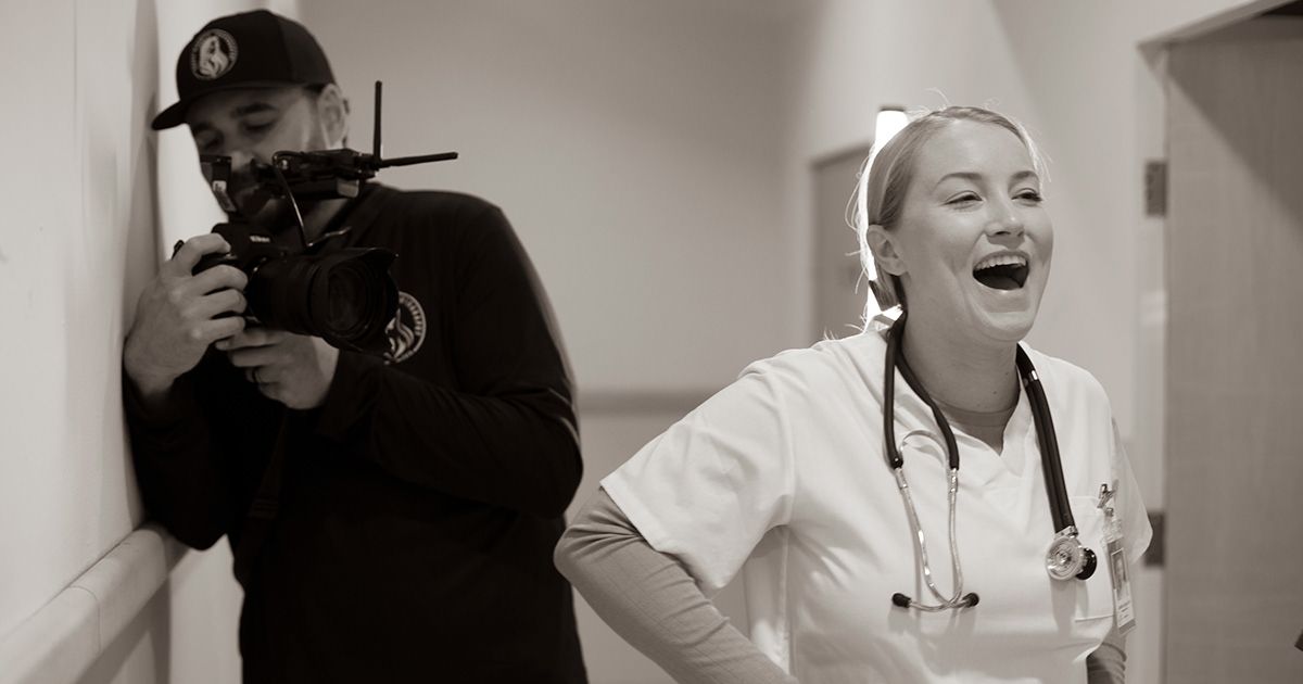 Chris Cornish, photographer, on the set for the short film I-16, filming a scene in a hospital set