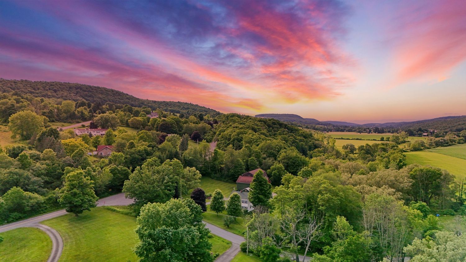 Homer New York Sunset Photo with Trees and County Setting