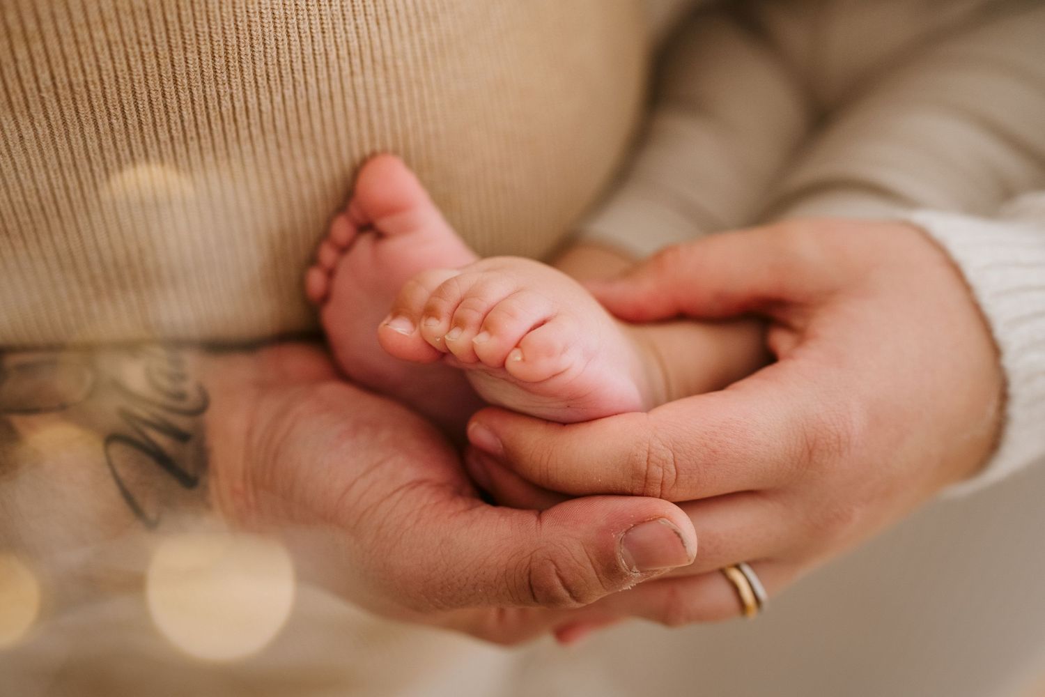 Close-up shots of gentle hands cradling delicate items.