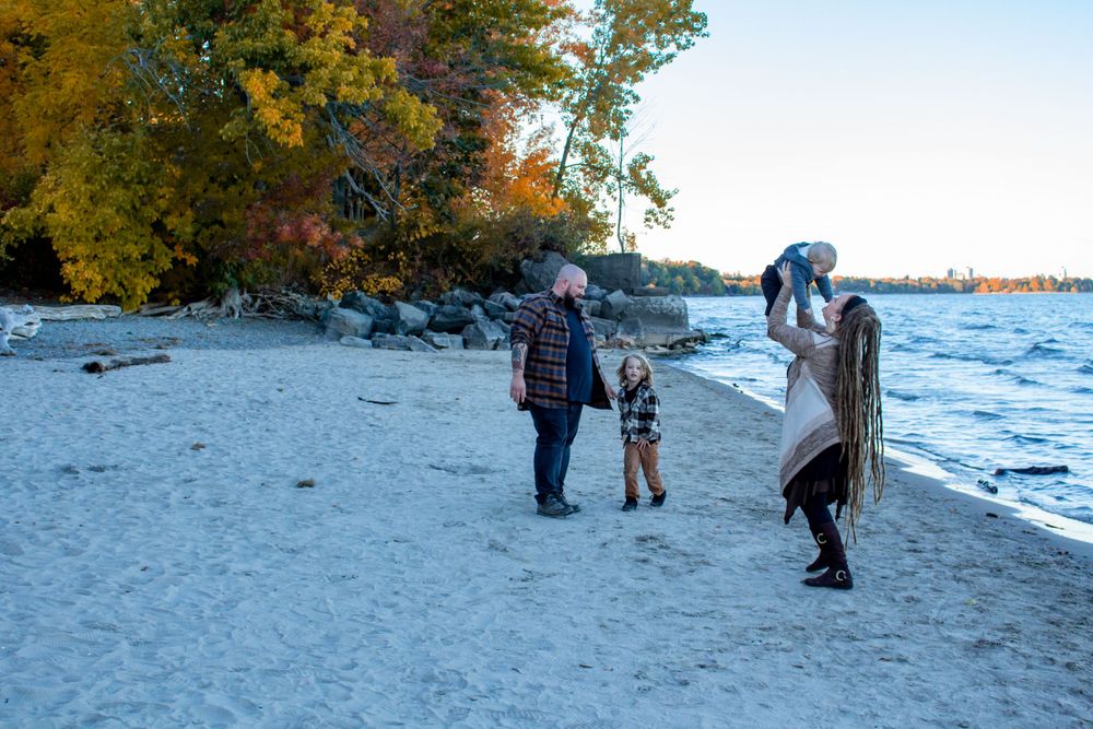 Fall Family Photo on the beach family of four