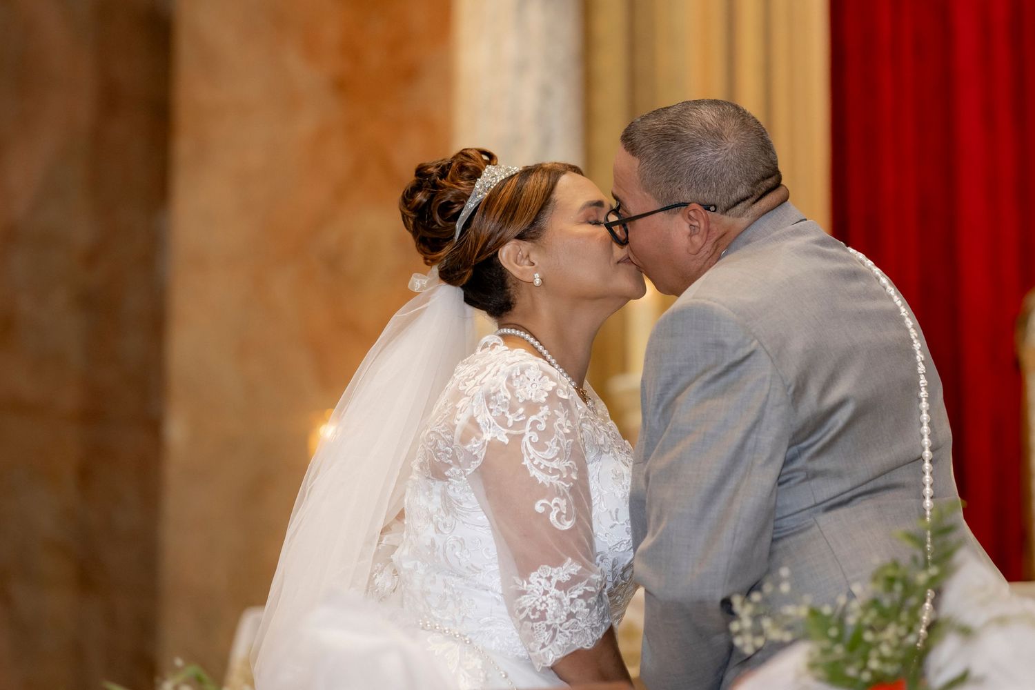 A tender moment during a wedding ceremony.