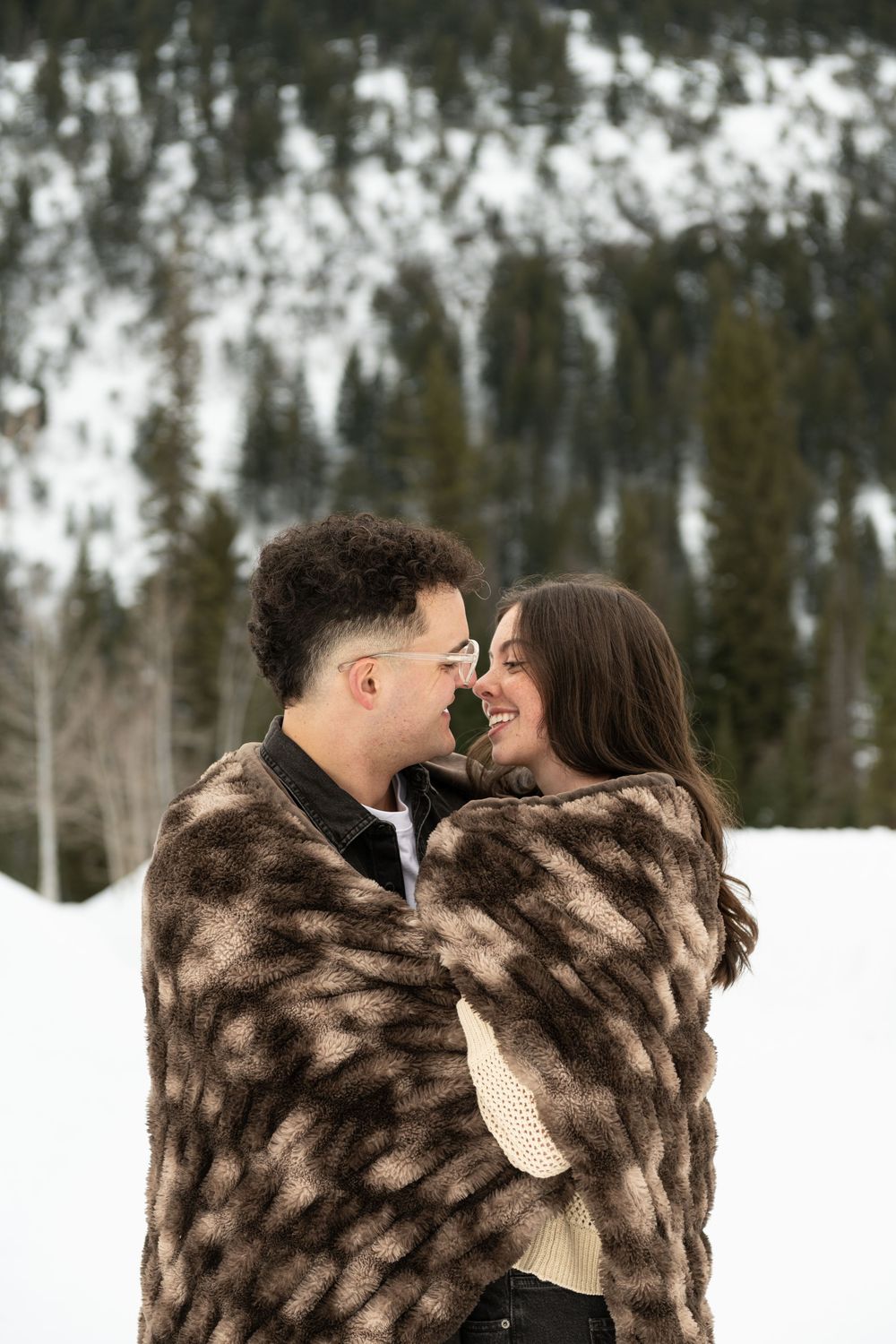 Mountain engagement session in the snow. Big Cottonwood Canyon.