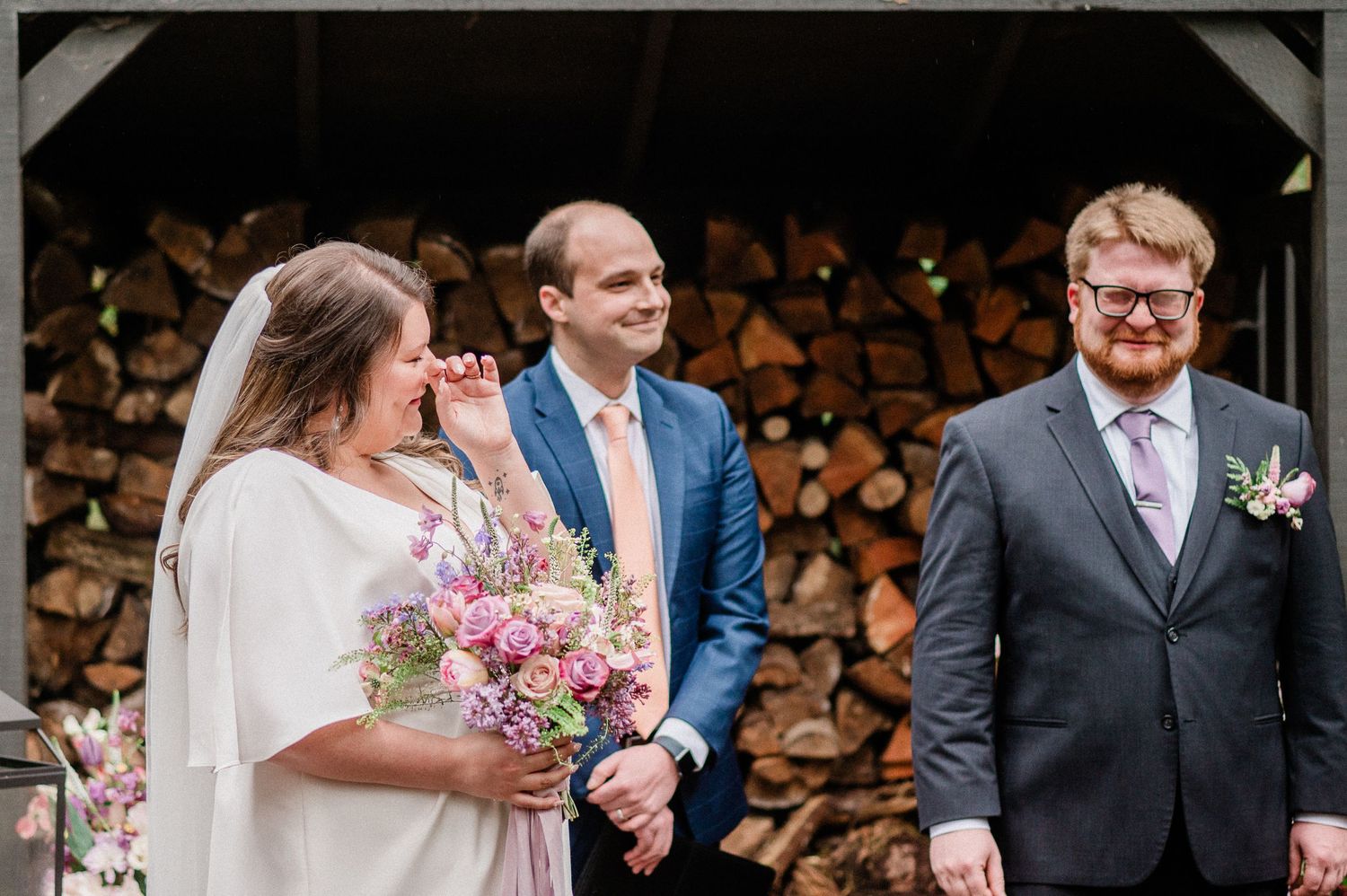 bride and groom tearing up at their Harstine Isalnd elopement.