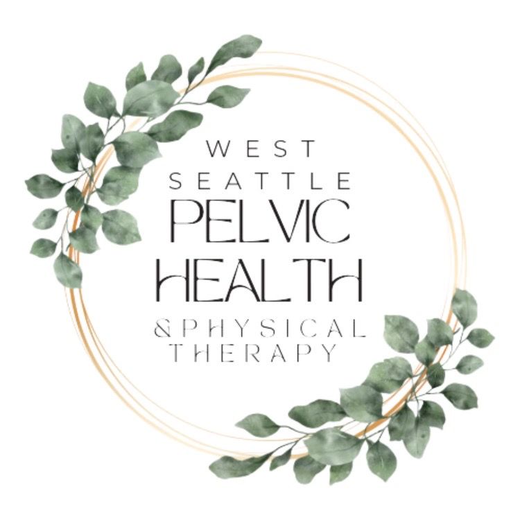 Elegant logo design for West Seattle Pelvic Health featuring eucalyptus leaves and gold circular frame.