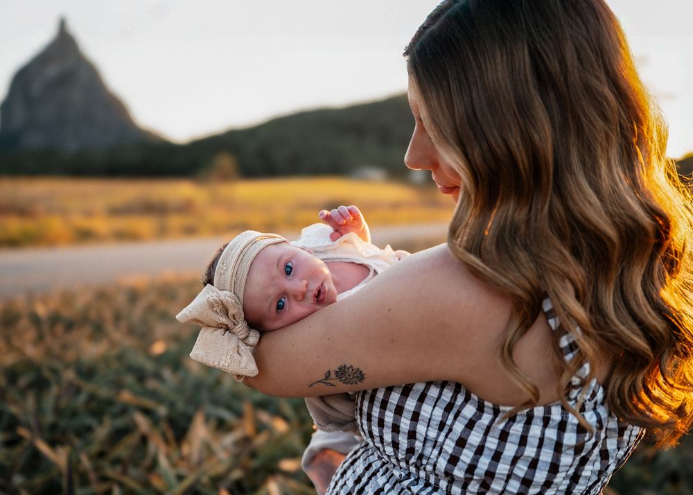Horizontal sequence of images showing intimate candid moments bathed in warm sunset light in a natural outdoor setting.
