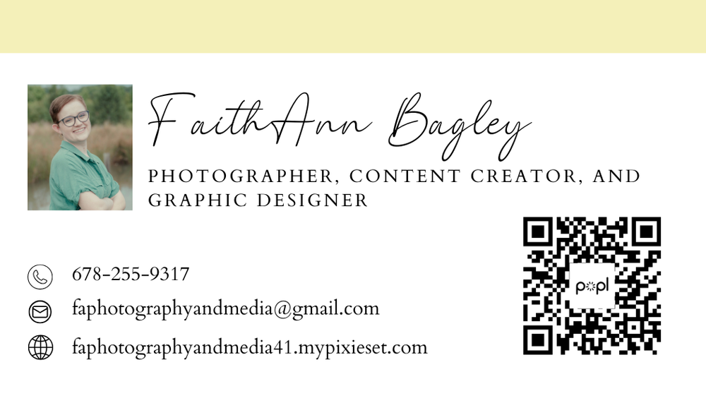 Business card made by FA Photography and Media.