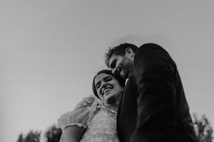 bride in Jesus Peiró dress at Quinta da Eira