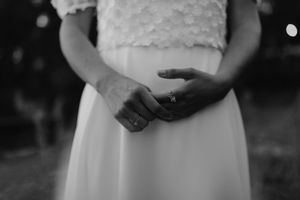 bride in Jesus Peiró dress at Quinta da Eira
