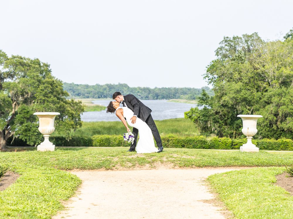 bride and groom, mixed race couple, wedding photographer, bridal bouquet, black bride, hispanic groom, wedding decor, wedding gown, dip