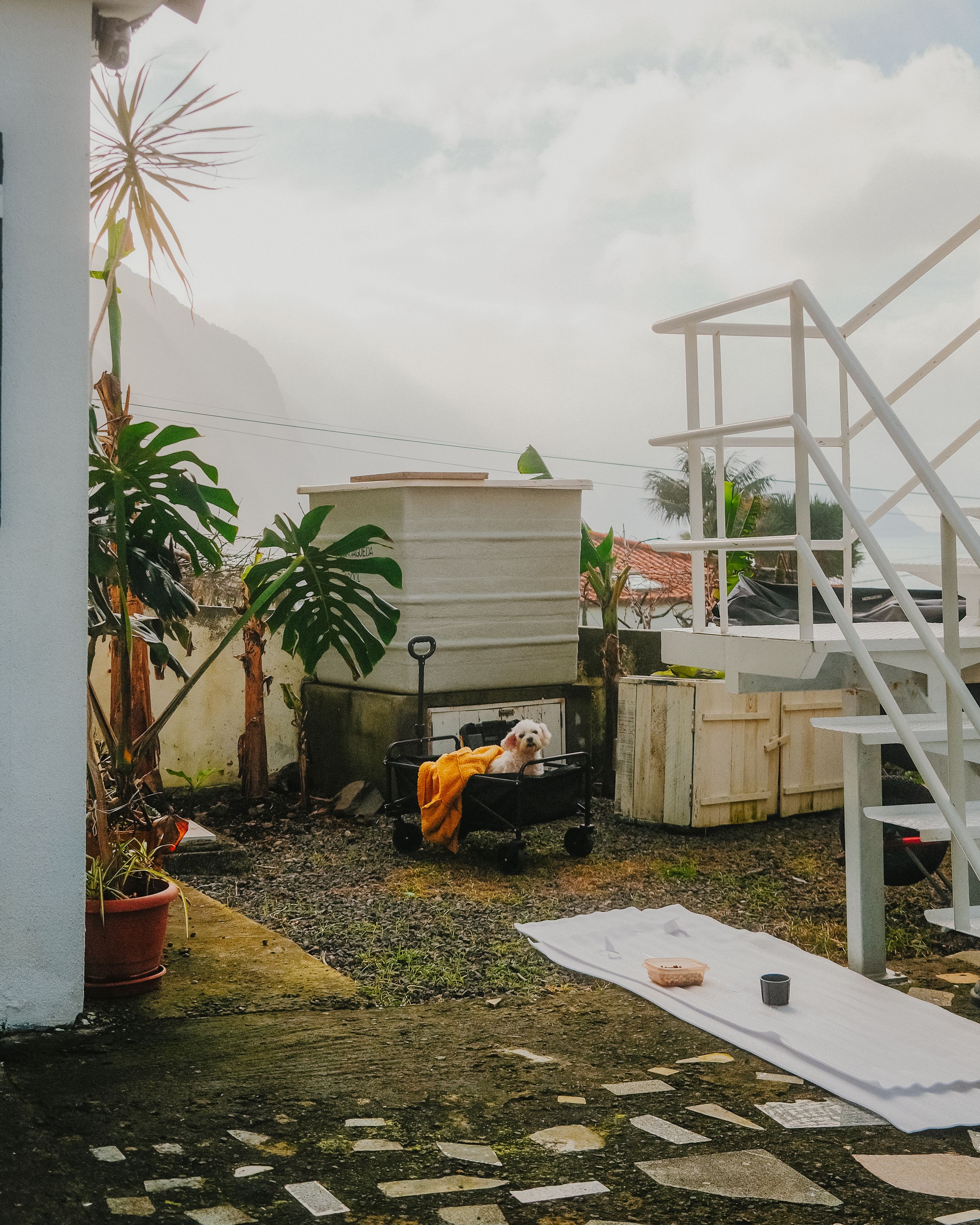 A series of construction progress photos showing wooden framing and building materials on a gravel surface.