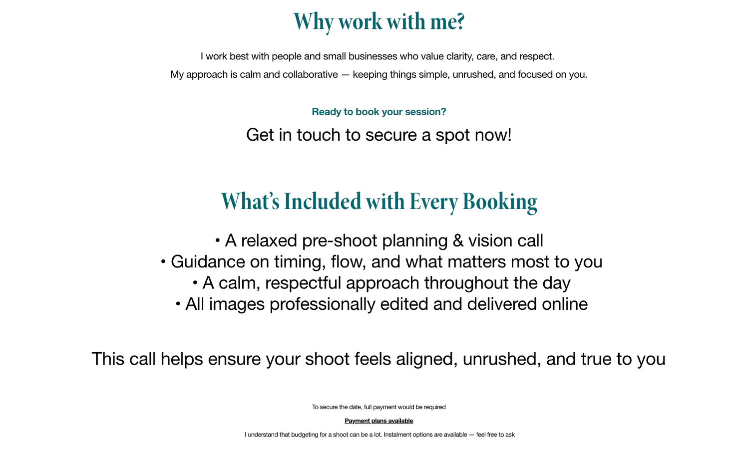 A white business document displays text sections about professional services with headers and bullet points.