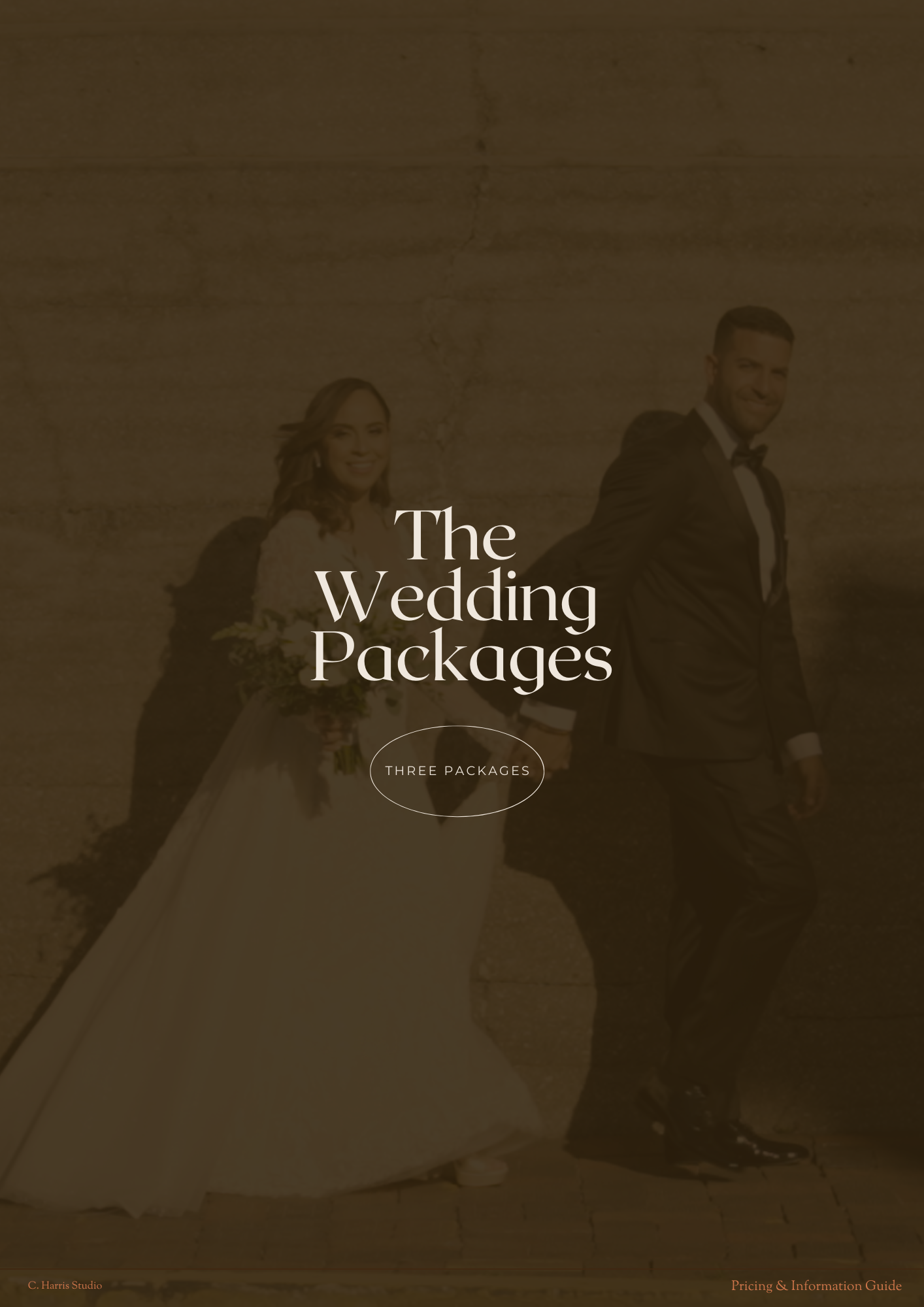 A sepia-toned wedding photography banner displaying the text 'Wedding Packages' with elegant typography.