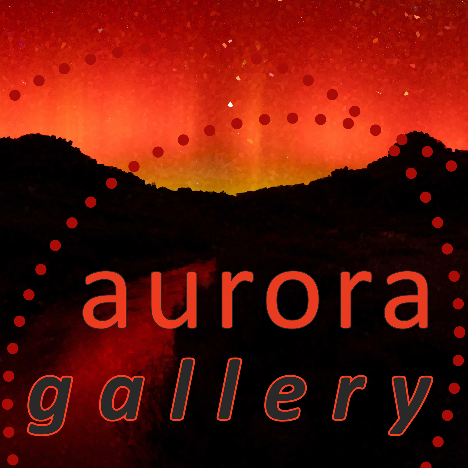 Animated sequence showing red aurora text effect with glowing letters against a dark background.
