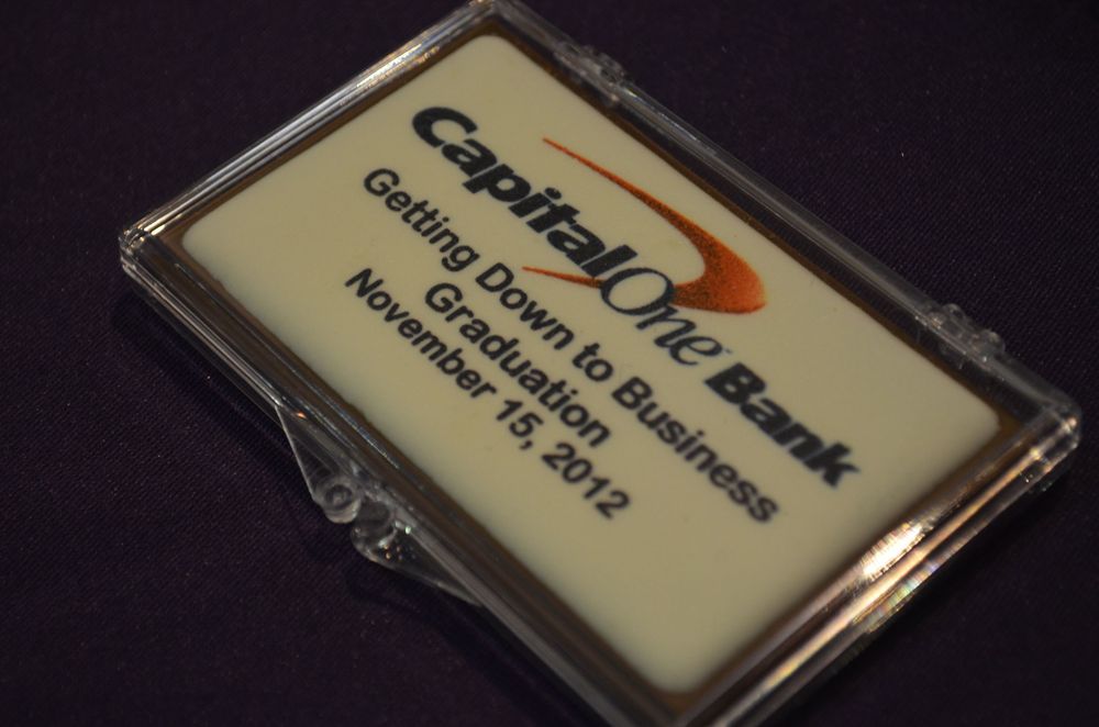 Capital One Bank Getting Down to Business Graduation commemorative plaque dated November 15, 2012.