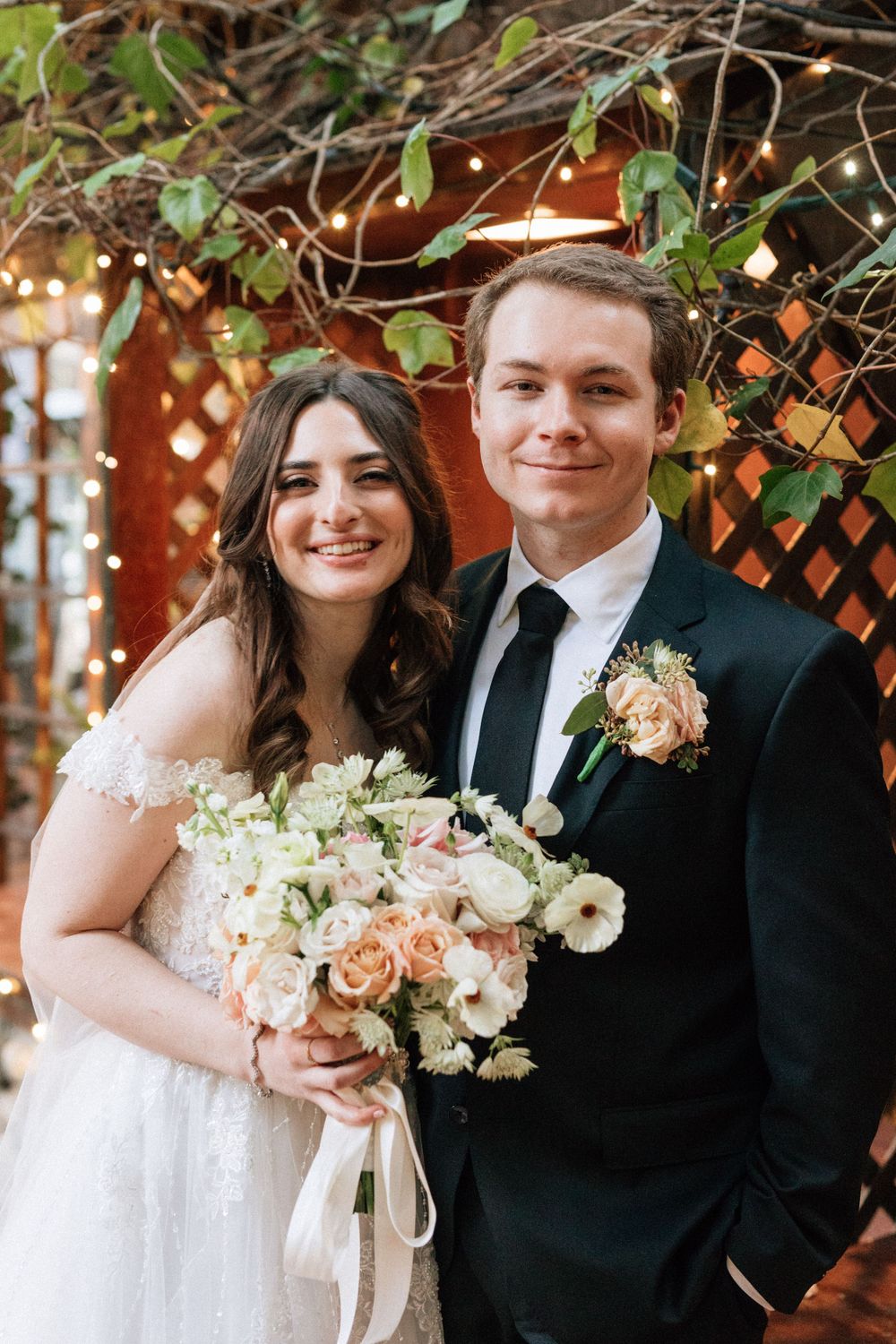 formal portrait of bride and groom at topanga wedding