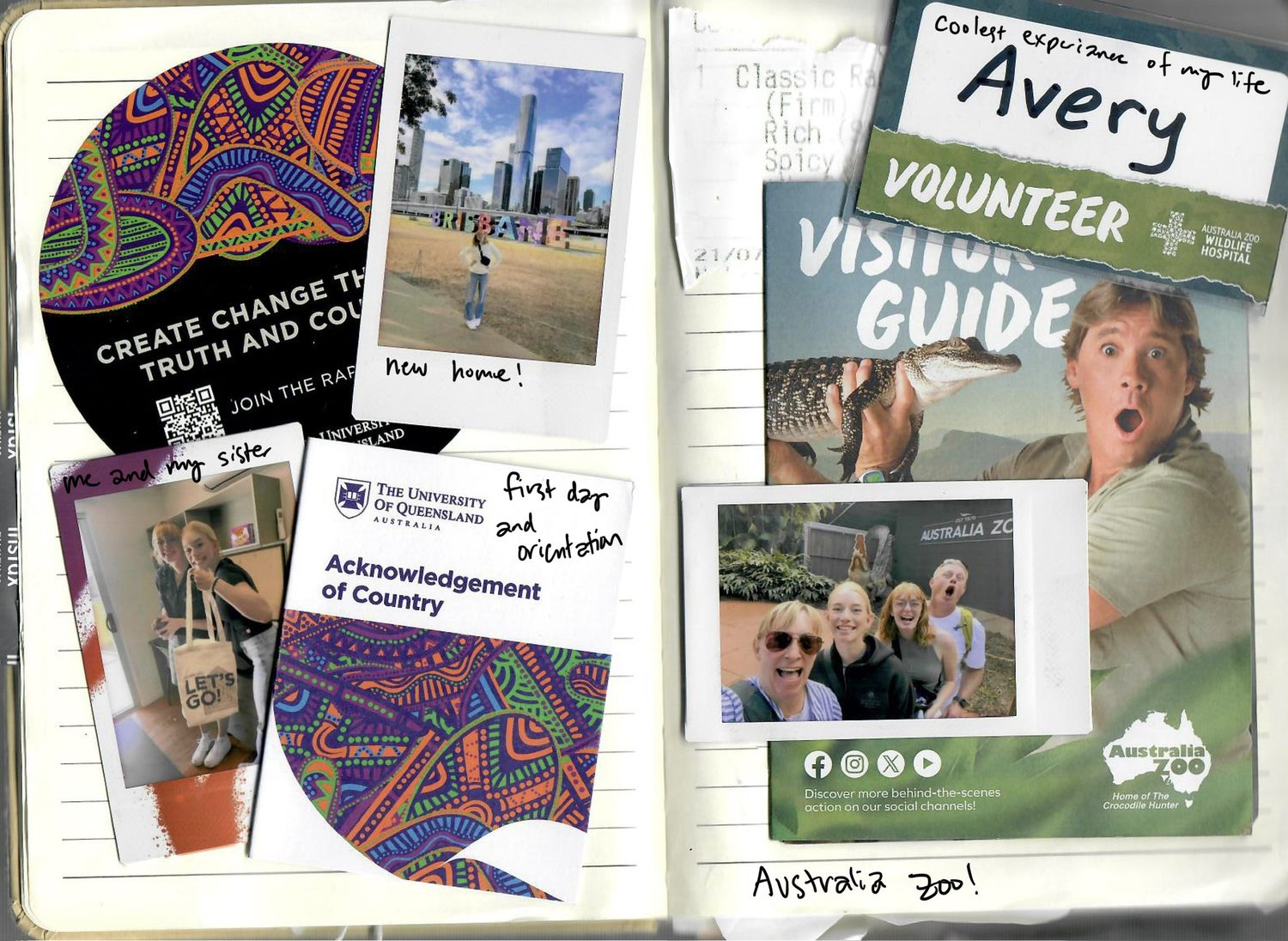 A collage of promotional materials and guide books featuring colorful patterns and city skyline photos.