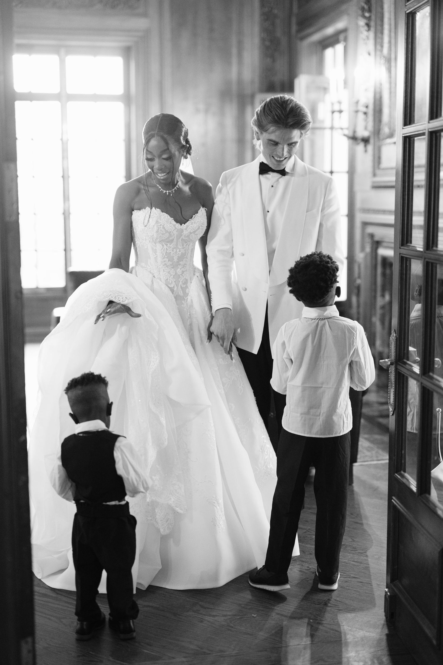 The Armour House Wedding in Lake Forest, IL - Bride and Groom Portraits in Library