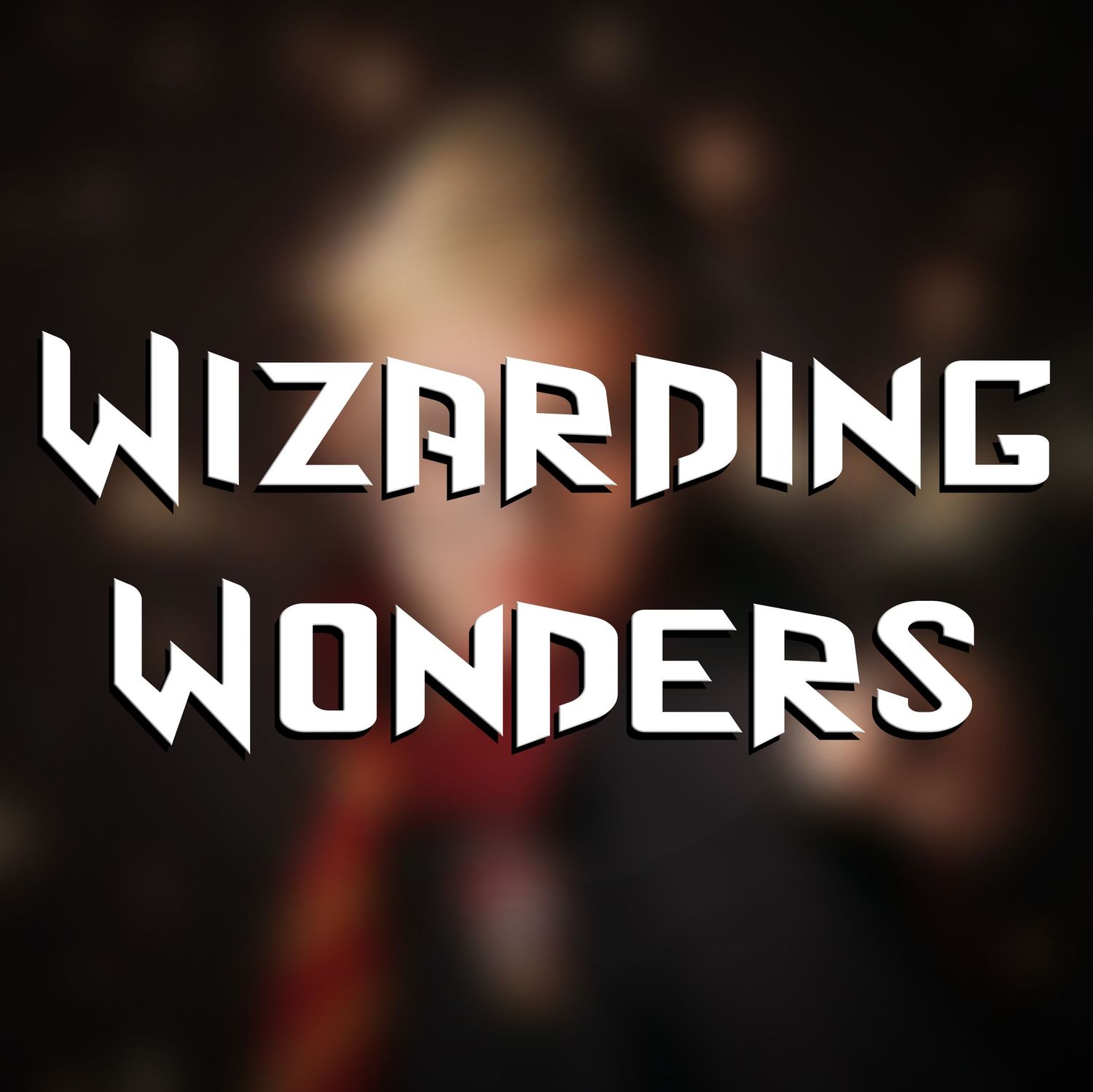 Text 'WIZARDING WONDERS' in angular fantasy-style font against a dark atmospheric background.